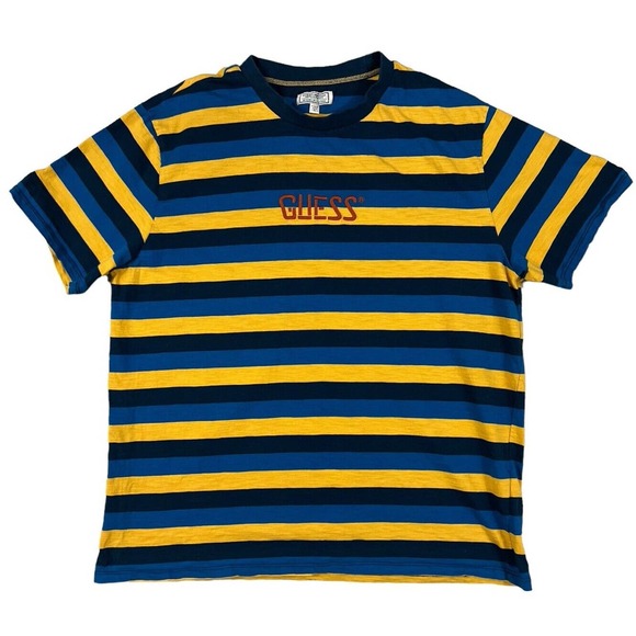 Guess Originals Men Short Sleeve Crewneck Striped Blue‎ Yellow Shirt Size XL - Picture 1 of 7
